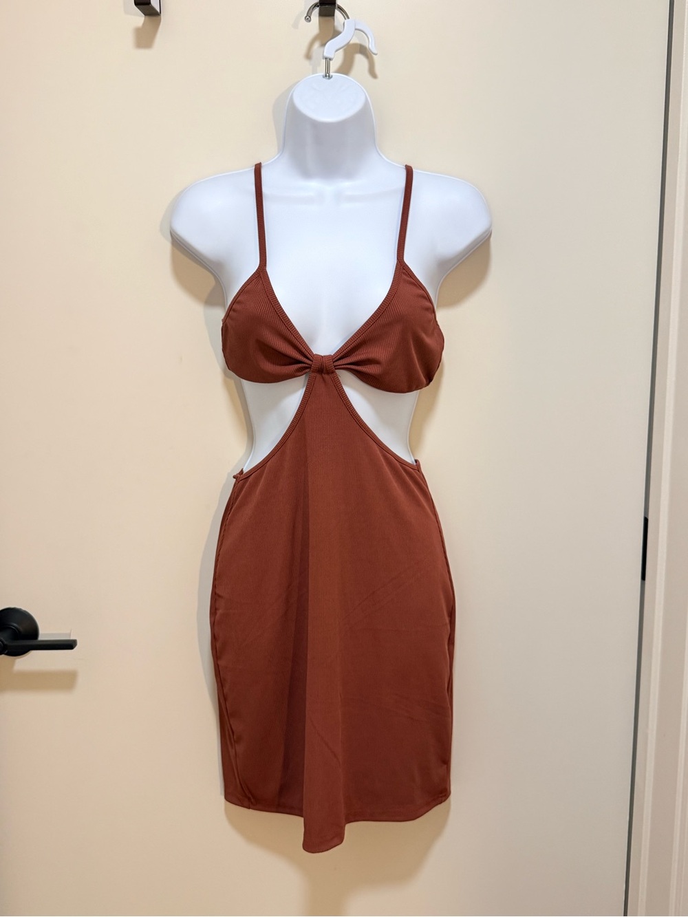 Rust Purple Cutout Knot Front Mini Dress